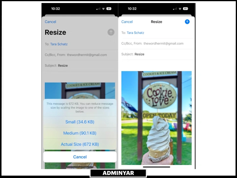 کم کردن حجم عکس در آیفون بدون برش با Mail